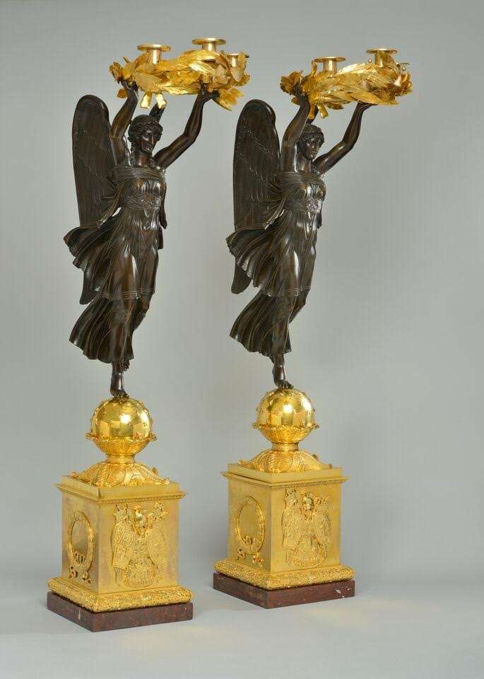 A VERY IMPORTANT PAIR OF EMPIRE FOUR-LIGHT CANDELABRA